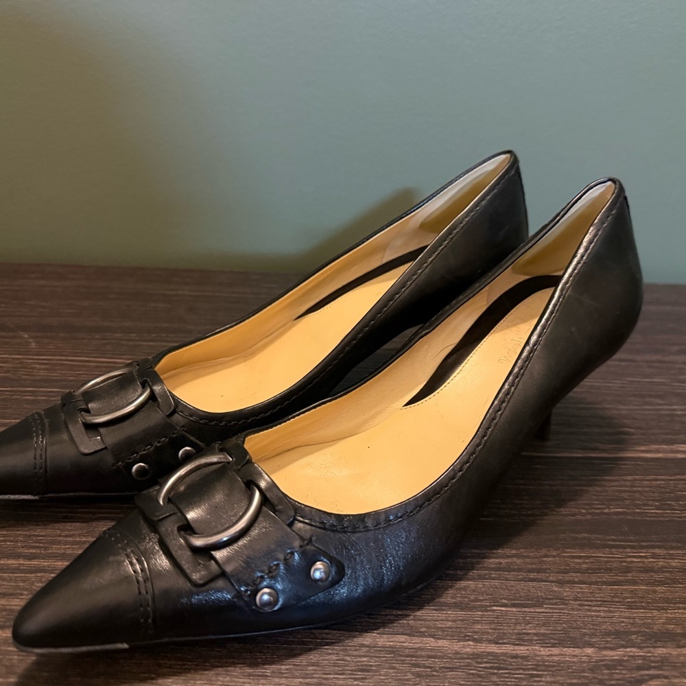 Cole Haan Black Leather Heels with Buckle Detail
